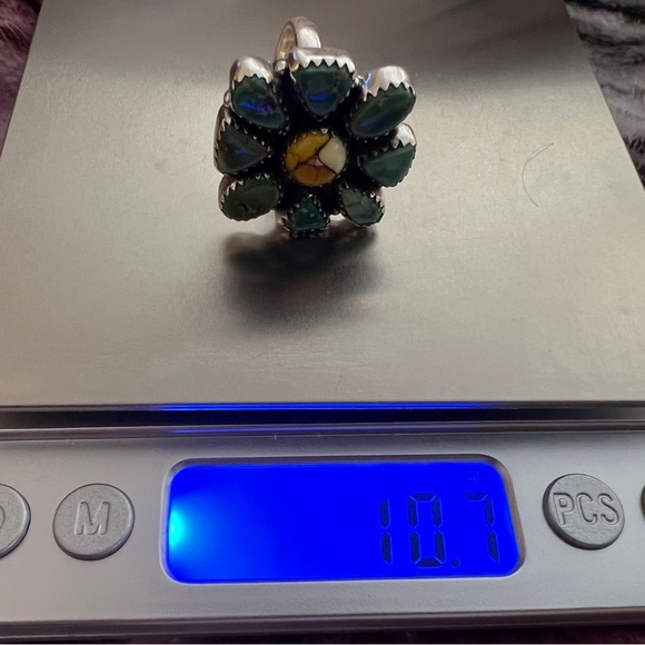 ❤️ Emerald Valley Turquoise Honey Dahlia Ring & Earring Set 925 Handmade - Picture 14 of 17